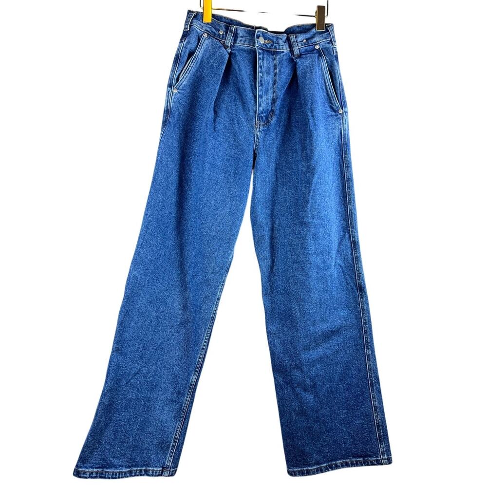Roucha Diana Pleated Jeans Medium Blue Straight Leg Denim Size BB 8-10 Quietluxe